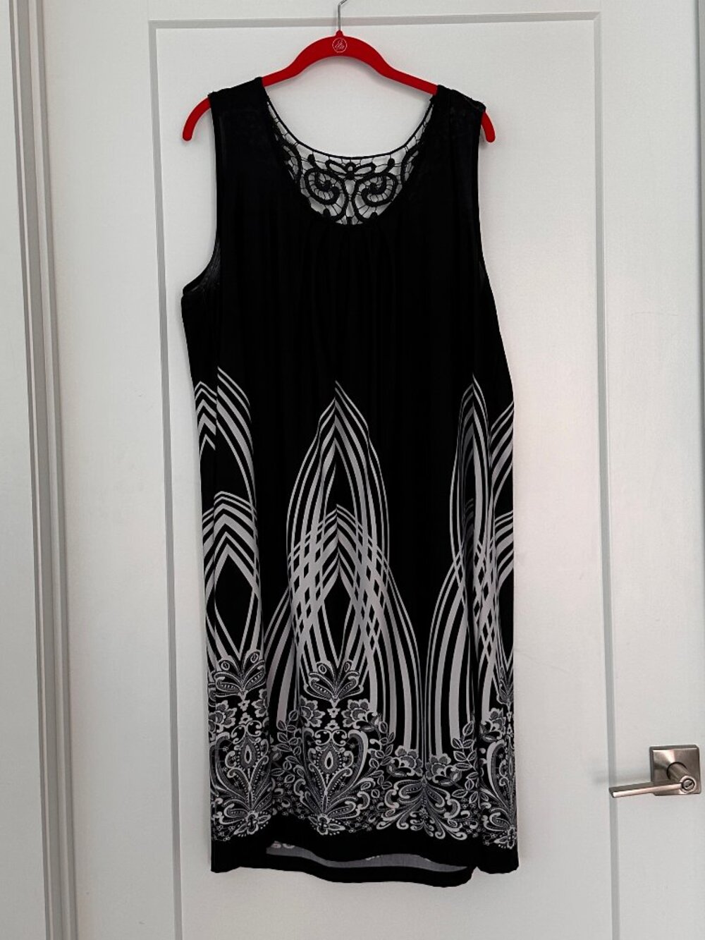 Black and White A-Line Dress With Lace Back Detail